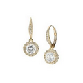 Framed Round Cubic Zirconia Drop Earrings w/ Leaver Back